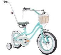 sun baby Heart Bike Bicicleta Infantil para niña 12 Pulgadas, Desde 2 años, con ruedines, Barra de Empuje, Cesta, Timbre, Freno contrapedal y V-Brake (Menta, 12 Pulgadas)
