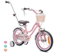 sun baby Heart Bike Bicicleta Infantil para niña 14 Pulgadas, Desde 3 años, con ruedines, Barra de Empuje, Cesta, Timbre, Freno contrapedal y V-Brake (Rosa, 14 Pulgadas)