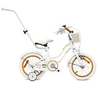 sun baby Heart Bike Bicicleta Infantil para niña 14 Pulgadas, Desde 3 años, con ruedines, Barra de Empuje, Cesta, Timbre, Freno contrapedal y V-Brake (Oro Blanco, 14 Pulgadas)
