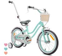 sun baby Heart Bike Bicicleta Infantil para niña 16 Pulgadas, Desde 4 años, con ruedines, Barra de Empuje, Cesta, Timbre, Freno contrapedal y V-Brake (Menta, 16 Pulgadas)