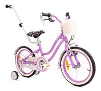 sun baby Heart Bike Bicicleta Infantil para niña 16 Pulgadas, Desde 4 años, con ruedines, Barra de Empuje, Cesta, Timbre, Freno contrapedal y V-Brake (Morado, 16 Pulgadas)