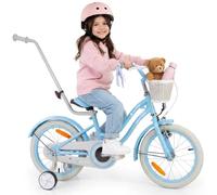 sun baby Heart Bike Bicicleta Infantil para niña 16 Pulgadas, Desde 4 años, con ruedines, Barra de Empuje, Cesta, Timbre, Freno contrapedal y V-Brake (Silver Moon - Azul, 16 Pulgadas)