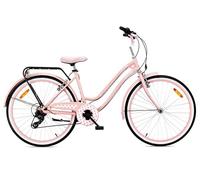 sun baby Heart Bike Bicicleta Urbana Mujer 26 Pulgadas, Bicicleta 26" para Mujeres y niña - 7 Marchas, Frenos V-Brake, Cuadro de Acero, portaequipajes, Guardabarros - Rosa