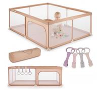 sun baby Parque Infantil con asa rosas 150x200 cm 0-2 años Salmón, poliéster, paredes de malla, entrada con cremallera, pies antideslizantes, bolsa incluida, estructura metálica