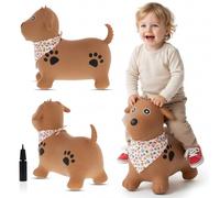 sun baby Saltador Hinchable para Niños hasta 45 Kg sin BPA, de 1 año, Pelotas saltarinas para niños (Perro marrón con Bandana 2)
