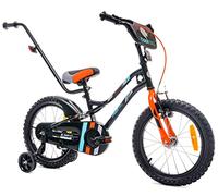 sun baby Tiger Bike Bicicleta Infantil de niño con Ruedas de Entrenamiento 16 Pulgadas, de niño 2-6 años, Manillar Ajustable y Timbre, V-Break y Freno de Torpedo (Negro-Naranja, 16 Pulgadas)