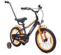 sun baby Tracker Bike Bicicleta Infantil de niño con Ruedas de Entrenamiento 16 Pulgadas, de niño 3-6 años, Manillar Ajustable y Timbre, V-Break y Freno de Torpedo (16 Pulgadas, Naranja Neon)