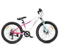 sun baby Verdant Bicicleta Infantil 24 Pulgadas de 8 años, Bicicleta para niños con Bastidor de Acero, Frenos de Disco, 7 velocidades, Amortiguador Delantero (Blanco Rosa Menta)