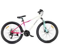 sun baby Verdant Calix Bicicleta de montaña 26 Pulgadas, Bicicleta 26" Unisex - Amortiguador, Frenos de Disco, 21 Marchas - Blanco-Rosa-Menta