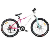 sun baby Verdant Calix Bicicleta de montaña 26 Pulgadas, Bicicleta 26" Unisex - Amortiguador, Frenos de Disco, 7 Marchas - Blanco-Rosa-Menta