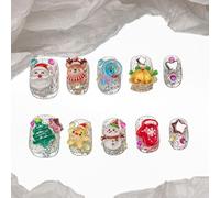 Sun&Beam Nails 10 uñas postizas hechas a mano, redondas, cuadradas, para pegar en amarillo, verde, rosa, rojo, Navidad, diseño 3D dulce con almohadillas adhesivas (#194XS)