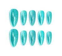 Sun&Beam Nails Handmade Press-on Medium Long Almond Nile Blue Cat Eye Design Charming False Nail Tips 10 Pcs (#119 L)