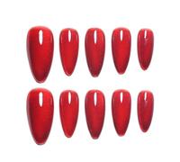 Sun&Beam Nails Handmade Press-on Medium Long Amlond Red Ruby Magnet False Nail Tips Design Fashionable 10 Pcs Set (#162 XS)
