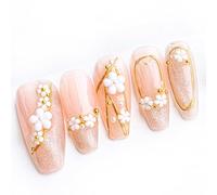 Sun&Beam Nails Handmade Press On Nail Long Coffin Ballerina Plum Blossom Pink Acrylic Fake Tip 3D Design Art Charms Cute with Storage Box 10 Pcs (#010 S)