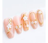 Sun&Beam Nails Handmade Press On Nail Long Coffin Ballerina Plum Blossom Pink Acrylic Fake Tip 3D Design Art Charms Cute with Storage Box 10 Pcs (#010 M)