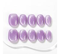 Sun&Beam Nails Handmade Press On Short Round Coffin with Lavender Purple Cat Eye Design Charm Cute False Nail Tips 10 Pcs (#94 M)