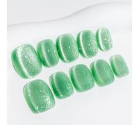 Sun&Beam Nails Handmade Press On Short Round with Mint Green Cat Eye Design Charm Cute False Nail Tips 10 Pcs (#97 M)