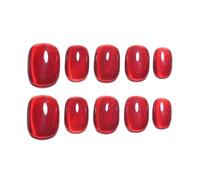 Sun&Beam Nails Handmade Press-on Square Round Red Ruby Magnet False Nail Tips Design Fashionable 10 Pcs Set (#163 L)