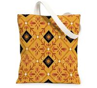 Sun - Bolsa de lona para mujer, diseño de flores bohemias, otoño, amarillo, lavable, reutilizable, estética, ideas para viajes, trabajo, compras, librería, 13 x 15 pulgadas