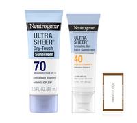 Sun Care Set: Neutrogeena Ultra Sheer SPF 70 & SPF 40 + LUXPAKS Wipe | Neutrogeena Ultra Sheer, SPF 70, SPF 40, Dry-Touch Sunscreen, Invisible Daily Gel, Face & Body, LUXPAKS Wipe