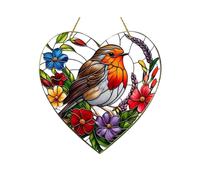 Sun Catcher, 20x20 Cm, Heart Shaped Suncatcher with Stained Glass Effect, Brightens Windows, Colorful Robin Ornament