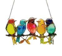Sun Catcher Ornaments - 2D Acrylic Shatterproof Colorful Decorative | Colorful Bird Perch Ornament | Printed Stained Glass Style Design, Garden Decoration, Suitable Indoor Outdoor Use