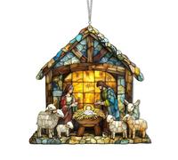 Sun Catcher - Sacred Christmas Scene Medallion, Star Focal Point, Rich Pigment Translucent Hanging Art, Sun Illuminating Festive Decoration, Biblical Art Accessory for Living Room