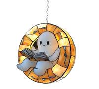 Sun Catcher, Spooky Light Catcher Reading Book Design, 3.9inches Ghost Rainbow Window Decor for Halloween, Christmas, Garden, Car Balcony, Aesthetic Sign Art Home Offices Classroom