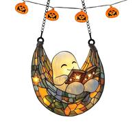Sun Catcher, Spooky Light Catcher Reading Book Design, 3.9inches Ghost Rainbow Window Decor for Halloween, Christmas, Garden, Car Balcony, Aesthetic Sign Art Home Offices Classroom