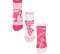 Sun City Barbie - Calcetines tobilleros cortos, juego de 3 pares de diferentes estampados y colores, calcetines de algodón para niñas de la 23 a la 34, Rosa, 27-30