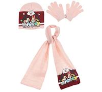 Sun-City Conjunto de gorro, bufanda y guantes de Minnie Mouse para niñas, rosa, 4-7 años