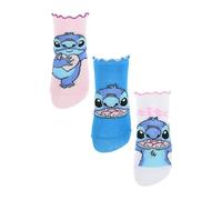 Sun City Stitch - Calcetines cortos para niña, paquete de 3 pares de calcetines, Rosa Azul Claro Blanco, 23-26