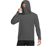 Sun Hoodie - Camiseta de manga larga para hombre, protección UV, con máscara y orificio para el pulgar, protección solar UPF 50+, camiseta de manga larga, de secado rápido, transpirable, gris claro, L
