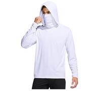 Sun Hoodie - Camiseta de manga larga para hombre, protección UV, con máscara y orificio para el pulgar, protección solar UPF 50+, camiseta de manga larga, de secado rápido, transpirable, Blanco, L