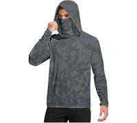 Sun Hoodie - Camiseta de manga larga para hombre, protección UV, con máscara y orificio para el pulgar, protección solar UPF 50+, camiseta de manga larga, de secado rápido, transpirable, gris oscuro