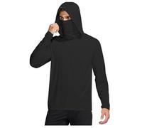 Sun Hoodie - Camiseta de manga larga para hombre, protección UV, con máscara y orificio para el pulgar, protección solar UPF 50+, camiseta de manga larga, de secado rápido, transpirable, Negro , M