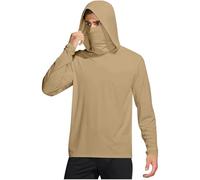 Sun Hoodie - Camiseta de manga larga para hombre, protección UV, con máscara y orificio para el pulgar, protección solar UPF 50+, camiseta de manga larga, de secado rápido, transpirable, caqui, XL