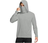 Sun Hoodie - Camiseta de manga larga para hombre, protección UV, con máscara y orificio para el pulgar, protección solar UPF 50+, camiseta de manga larga, de secado rápido, transpirable, gris, L