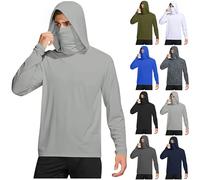 Sun Hoodie - Camiseta de manga larga para hombre, protección UV, con máscara y orificio para el pulgar, protección solar UPF 50+, camiseta de manga larga, de secado rápido, transpirable, Verde militar