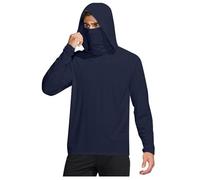Sun Hoodie - Camiseta de manga larga para hombre, protección UV, con máscara y orificio para el pulgar, protección solar UPF 50+, camiseta de manga larga, de secado rápido, transpirable, marine, M