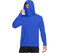 Sun Hoodie - Camiseta de manga larga para hombre, protección UV, con máscara y orificio para el pulgar, protección solar UPF 50+, camiseta de manga larga, de secado rápido, transpirable, azul, XL