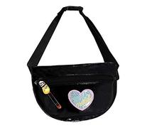 Sun Kea - Riñonera con bordado de corazón para mujer, de charol, cinturón deportivo para correr por la noche, color negro