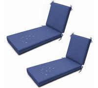 Sun Lo Cushs - Juego de 2 cojines reclinables de jardín acolchados gruesos con fundas extraíbles lavables y antideslizantes para patio al aire libre, piscina, balcón, color azul mezclilla