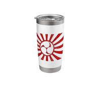 Sun Rising Ilustración Japonesa Mitsudomoe Taiko Baterista Vaso térmico de acero inoxidable de doble pared