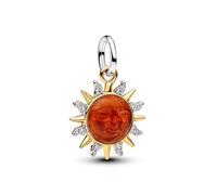 Sun Sterling Silver and 14k Gold-Plated Dangle with Clear Cubic Zirconia, White bioresin Man-Made Mother of Pearl, Murano Glass and transpar