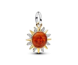 Sun Sterling Silver and 14k Gold-Plated Dangle with Clear Cubic Zirconia, White bioresin Man-Made Mother of Pearl, Murano Glass and transpar