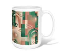 Sun - Taza de café de cerámica, diseño geométrico moderno de arco de flores, color verde otoño, taza de chocolate caliente con asa, ideal para amistad, familia, colegas, personal, novios, profesores