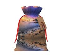 Sun The Beach - Bolsa de regalo de lino con cordón estampado de guijarros, perfecta para bolsas de regalo, bolsas de dulces