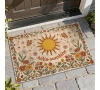 Sun Welcome - Felpudo de puerta de bienvenida con flores y mariposas de verano, amarillo, lavable, de perfil bajo, para el hogar, interior, exterior, entrada, porche, decoración de 29 x 17 pulgadas