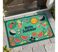 Sun Welcome - Tapete para puerta de verano, diseño tropical de sandía, cóctel, verano, color verde, lavable, de perfil bajo, decoración al aire libre para puerta delantera, entrada, patio, 29 x 17